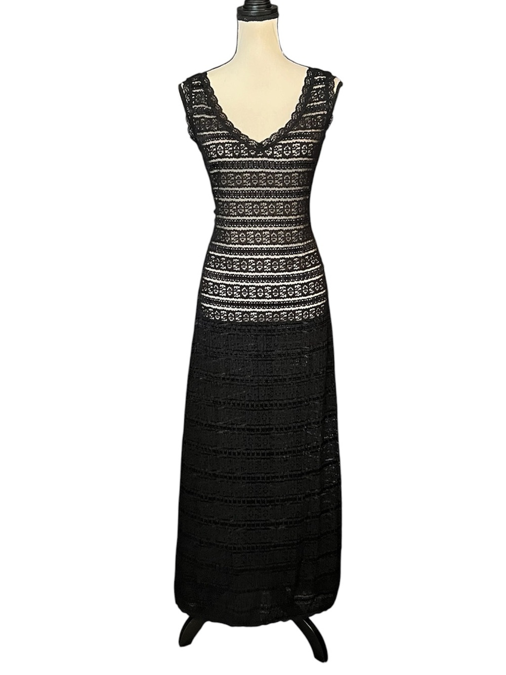 Vintage Betsey Johnson New York Sheer Lace Goth Witchy Vamp Maxi Dress & Slip
